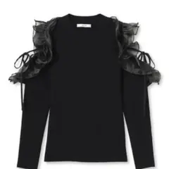 SNIDEL フリルスリーブニットプルオーバー 黒