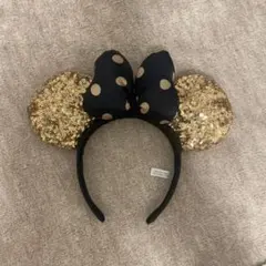 ディズニー ミニーちゃん カチューシャ 紺色と金のドットリボン