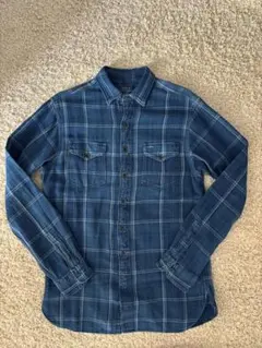 ラルフローレン インディゴブルーチェックメンズフランネルシャツ サイズM