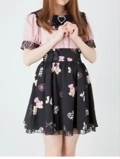 新品★アンクルージュ【Ank Rouge】病みかわプリントギャザースカート黒のサムネイル