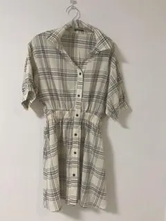 半袖　チェックシャツチュニック
