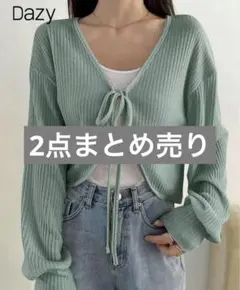 SHEIN トップス 2点 縞模様プリント トップス 前結びリブニット