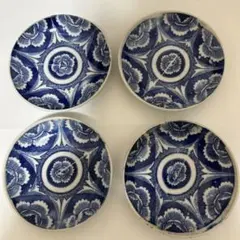 印判 皿 骨董品　4枚セット 牡丹文様