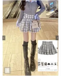 【GRL】ハイウエストツイードチェックフレアミニスカート