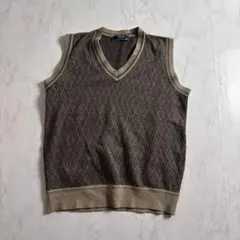 美品　メンズ　ブラウン　ニットセーター　ノースリーブ　ニットベスト　春