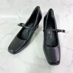 【洋服の青山】 スクエアトゥ パンプス 23cm 3WAY ストラップ ブラック