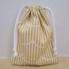 No.769　ハンドメイド　コップ袋　給食袋　巾着　イエロー　なみなみストライプ