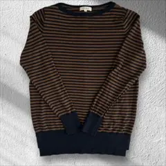 【美品】PLST ウール100% ボーダーニット ブラウン×ネイビー 【F33】