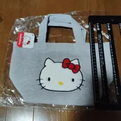 新品 Hello Kitty トートバッグ グレー　 サガラ刺繍　2016年　赤のサムネイル