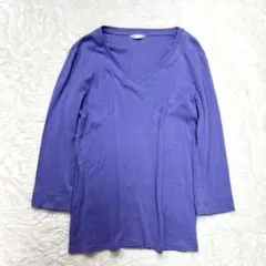 美品 ユニクロ Vネック長袖Tシャツ 無地 綿100% ロンT 大きめ ゆるだぼ