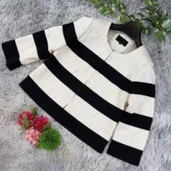 ✨M-PREMIER✨サイズ38(M) ノーカラージャケット ボーダー柄のサムネイル