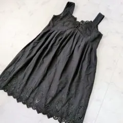 【美品】スーパービューティー カットワークレース ワンピース 黒 【42】のサムネイル