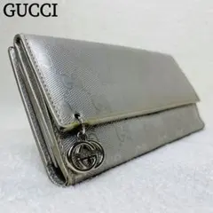 GUCCI グッチ 二つ折り長財布 Wホック GGインプリメ シルバー