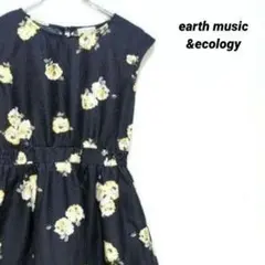 アースミュージックアンドエコロジー 花柄 ワンピース ノースリーブ 紺 S