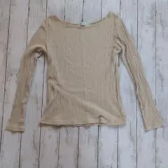 ナノユニバース リブ編み 長袖カットソー ベージュ