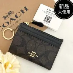 新品　正規品☆COACH コーチ　コインケース　ブラウン　シグネチャー レザー