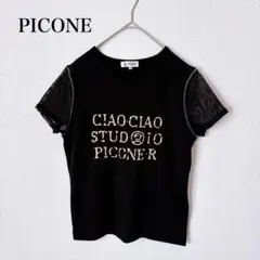 PICONE シアーカラー カットソー 半袖 ラメ 文字ロゴ入り ブラック Mのサムネイル