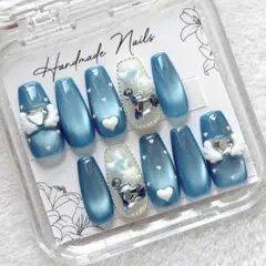 ネイルチップ マグネットネイル ちゅるんネイル 韓国 ワンホン ブルー 夏ネイル