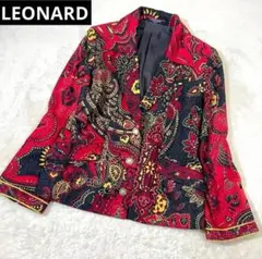 LEONARD レオナール ペイズリー柄 ジャケット シルク混 金ボタン 黒 M