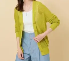 アンタイトル　ペーパーエステル メッシュカーディガン 若草色　グリーン Mサイズのサムネイル