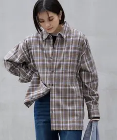 新品 MONO-MART オーバーサイズ チェックシャツ ブラウン ブルー M