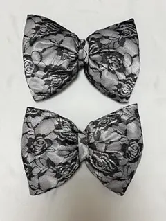 白×黒レース　2個セット　デカリボン　体育祭　文化祭　盛り髪　ホワイト