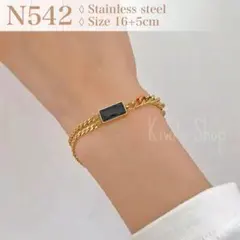 匿名配送 316L ブラック スクエアクリスタル チェーンブレスレット N542