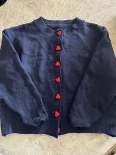 ネイビー 長袖カーディガン ハートボタン