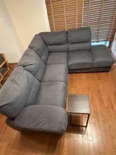 L字型ファブリックソファ サイドテーブル付き