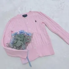 【美品】ポロラルフローレン ケーブル編 ニット カーディガン セーター ピンク