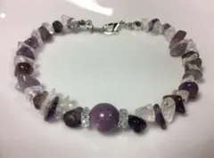 お守運パープライト　水晶　恋愛運アメジスト細石のブレスレット17㎝新品