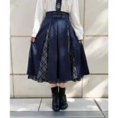 axes femme チェック切替スカート ネイビー フリーサイズ ミディ丈