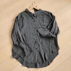 ZARA 黒とグレーのストライプ 長袖シャツL 新品訳あり