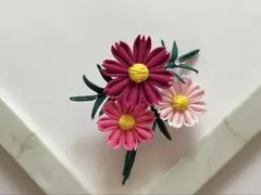 つまみ細工ブローチ　コスモス　秋桜
