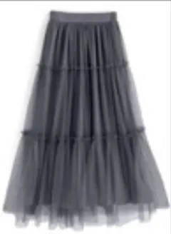 GRL チュールティアードスカート　グレー　Mサイズat2180 ロングスカート