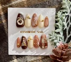 クリスマスデザイン ネイルチップ マグネットネイル チェックネイル 冬ネイル