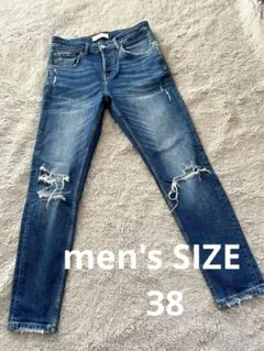 ZARA ザラ　メンズ　スキニー　ダメージ　デニム　38 ブルー　ジーンズ