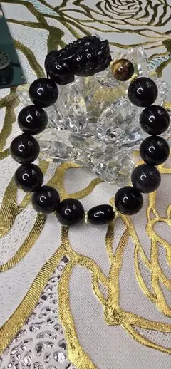 約14㍉貔貅＋レインボーオブシディアン＋タイガーアイデザインブレスレットセット