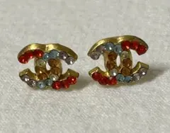CHANEL ココマーク　マルチカラーストーン スタッドピアス　ゴールド