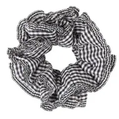 新品未使用　ギンガムチェック　フリル　パイピング　チェック　シュシュ　ブラック