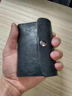 レザークラフト コンパクト財布 ミニ財布 3つ折財布 黒 ブラック