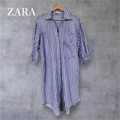 ストライプ シャツワンピース オーバーサイズ パフスリーブ 七分袖