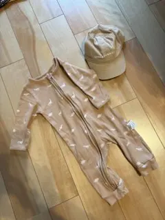 動物柄ロンパース 66cm + H&M キャップ