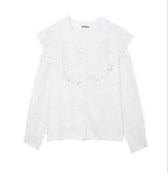 レース襟ホワイトシャツ 長袖