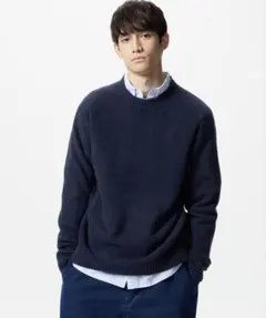 スフレヤーンクルーネックセーター　ネイビー　XL