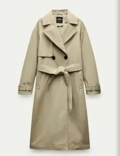 ZARA 撥水加工入り ベルト付きミディアム丈トレンチコート