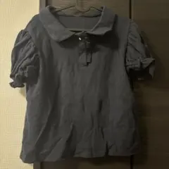 SHEIN ダークブルー パフスリーブ ポロシャツ 半袖