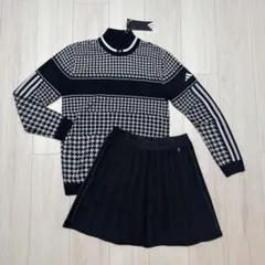 新品 アディダス セットアップ 長袖 モックネック プリーツスカート 千鳥柄 S