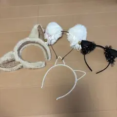 ネコ耳カチューシャセット　4点　白猫　黒猫