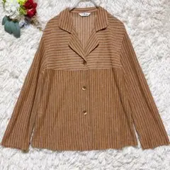 美品【ジェーンモア】(9)テーラードジャケット ストライプ ブラウン 麻混 薄手のサムネイル